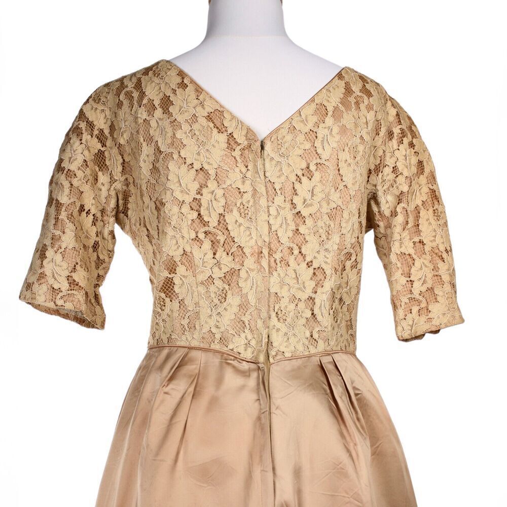 Vintage 50s 60s Emma Domb Satin Lace Party Dress w Crinoline B36 W 29 - Hey Viv - Picture 5 of 9